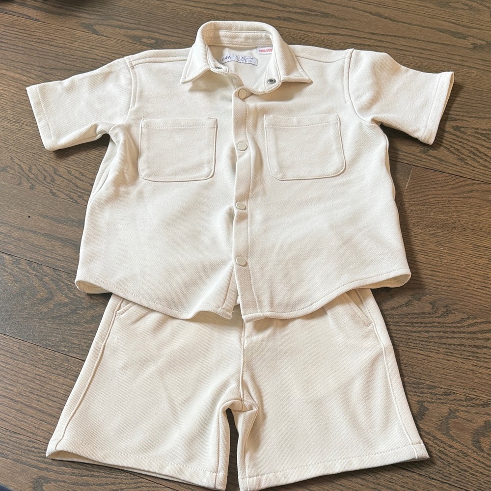 Zara Cream Knit Button-Front Shirt and Shorts Set